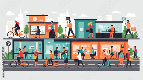 People characters engaging in various activities.