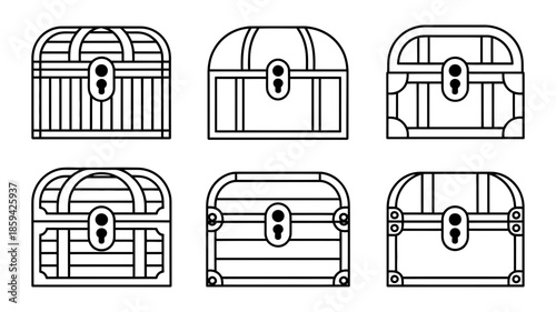 A collection of various outline treasure chests for game design and fantasy concepts