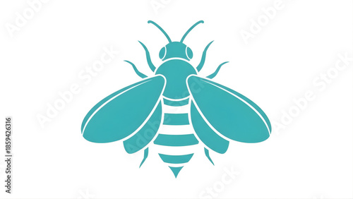 Stylized turquoise bee icon on white background insect