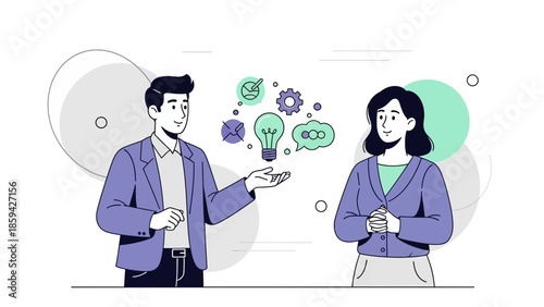 Professional Business Presentation with Two Colleagues Discussing Ideas and Innovation