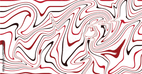 Seamless vector design featuring abstract red and white striped waves with a geometric zebra pattern and psychedelic floral shapes for a decorative textile art background