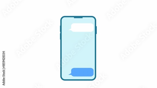 Smartphone with Chat Bubbles Animation on White Background.