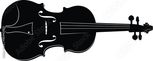 Violin silhouette, classical musical instrument, string equipment, orchestra concerto symbol, melody and harmony, acoustic music, black shape - cad drawing flat vector illustration