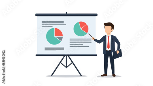 Businessman presenting data on presentation board.