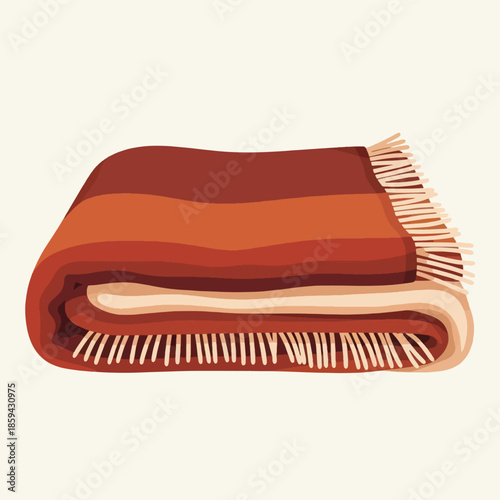 Folded striped orange brown blanket.