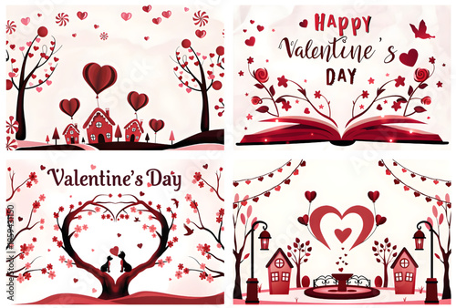 Valentine's Day illustrations with hearts and love themes