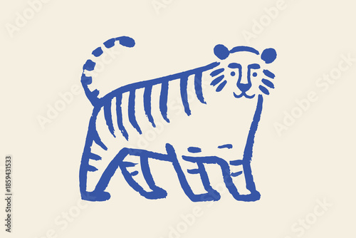 Tiger naive doodle bold outline vector illustration