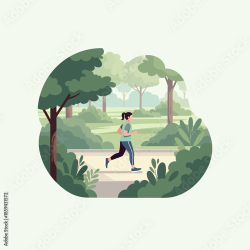 Woman Running in the Park Illustration.