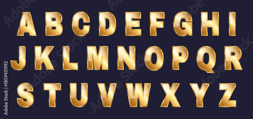 Golden glossy letters. Isolated vector alphabet.
