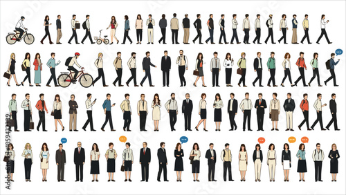 Set of vector characters ready for animation, performing various activities.