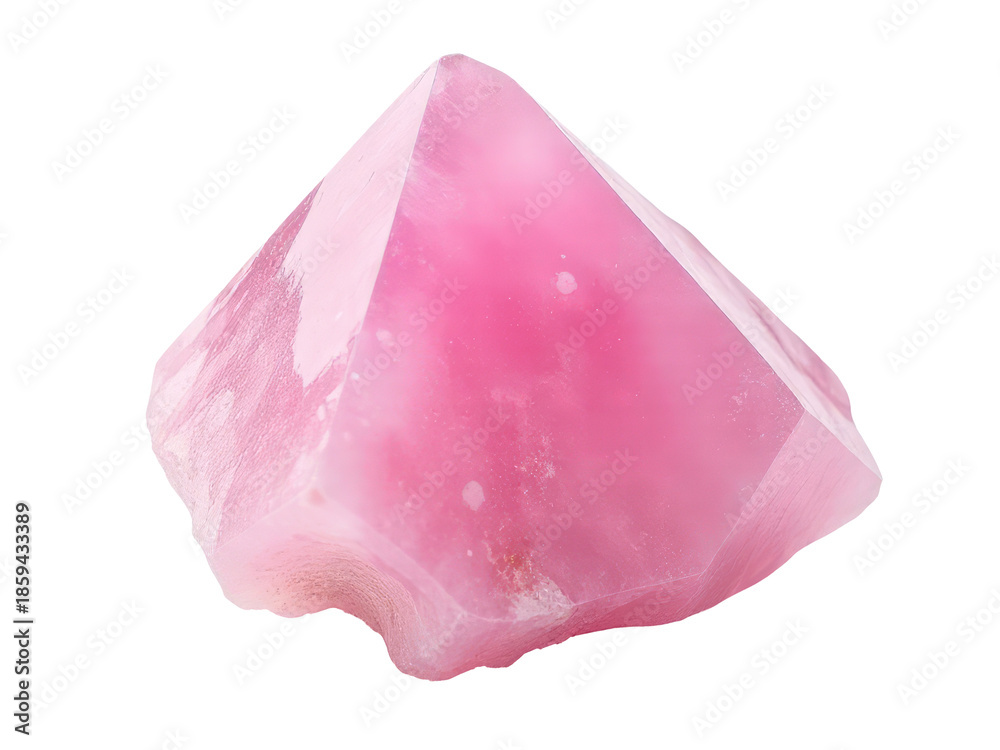 Fototapeta premium A single pink crystal sits on a pure white surface