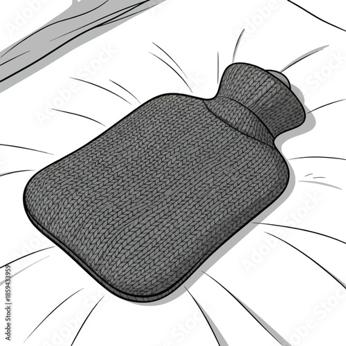 Rubber Hot Water Bottle Illustration.