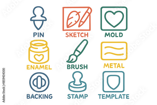 Create custom pins with enamel coating using sketching, molding, and stamping techniques at a local crafting workshop