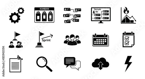 Illustrations portraying the Agile development methodology and project management symbols