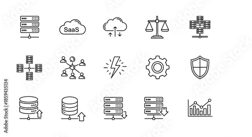 Modern Technology: A Collection of Outline Icons Representing Cloud Computing and Data Management