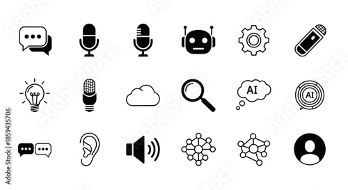 Collection of Artificial Intelligence and Communication Icons for Modern Technology Projects