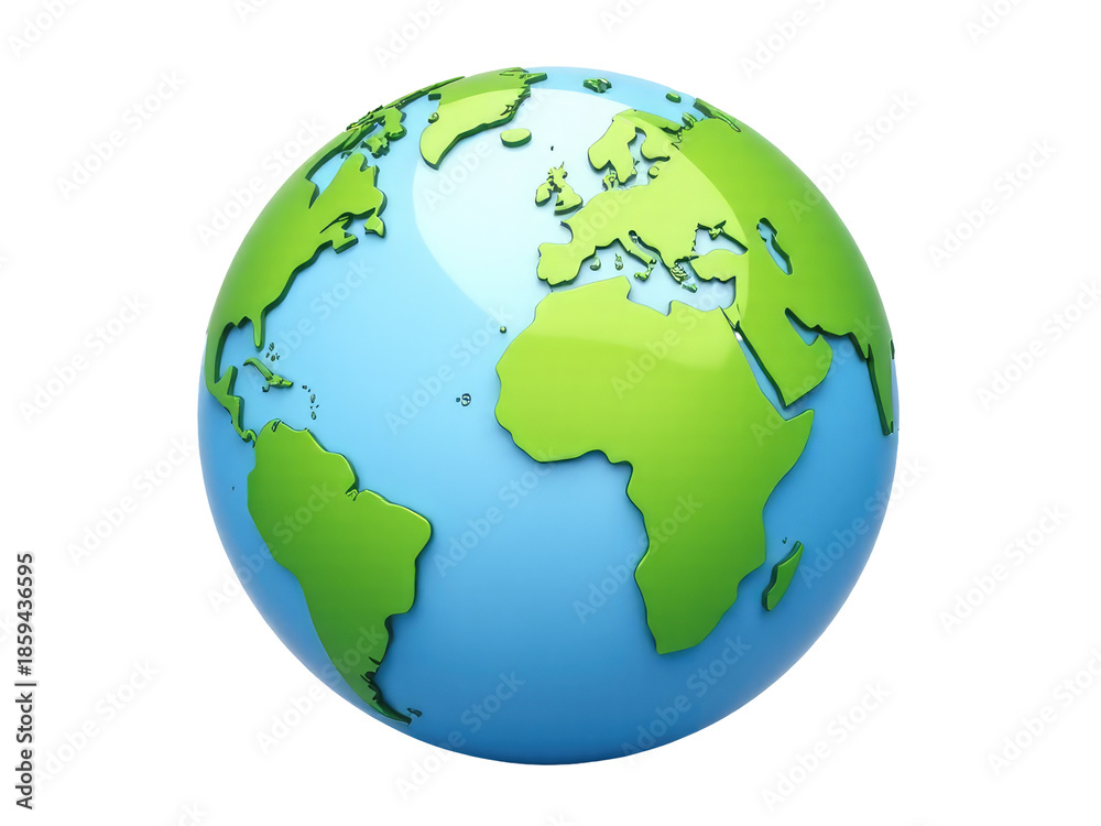 Fototapeta premium A blue and green globe on a simple white background, ideal for use in presentations, educational materials, or as a design element