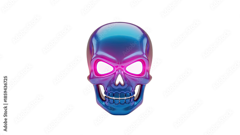 Fototapeta premium Glossy Skull with Glowing Eyes on White Background