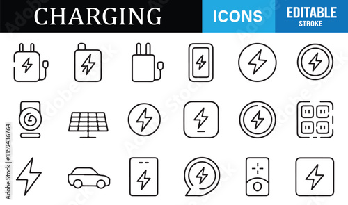 Modern charging and energy technology icons