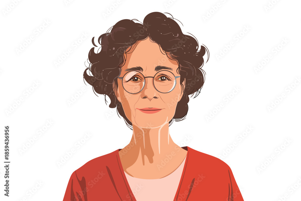 Fototapeta premium Headshot studio portrait of calm peaceful old woman l isolated illustration