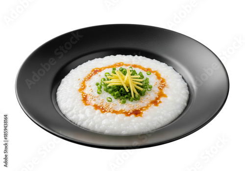 Elegant Asian Congee Bowl Presentation on Black Plate