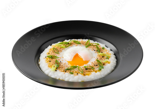 Elegant Egg and Rice Dish on Black Plate
