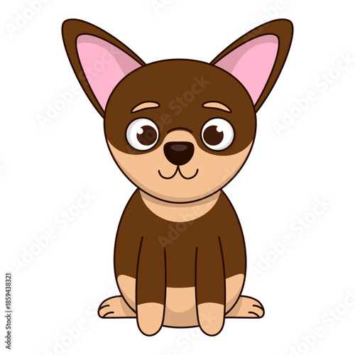 Cute cartoon puppy chihuahua with big eyes isolated on white.	