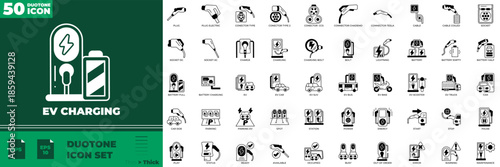 EV Charging Duotone Editable Icons set