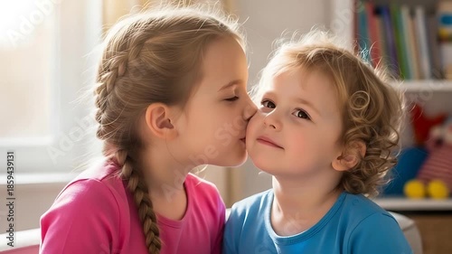 two girls friendship moment indoors smiling at home