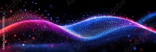 Colorful Digital Wave with Vibrant Particles on Black Background, Representing Motion, Energy, and Technology in Abstract Art Style