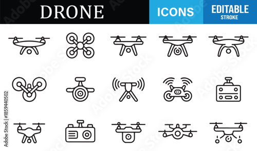 Unmanned aerial vehicle line icon set