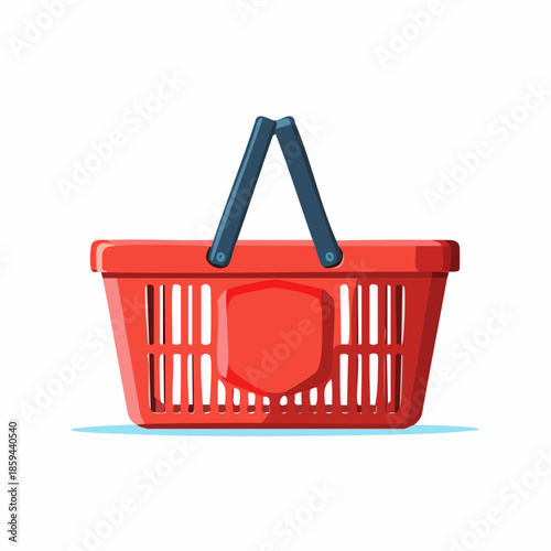 Vivid red shopping basket icon, a universal symbol of retail, grocery procurement, and marketplace transactions, ideal for depicting e-commerce and consumer activity
