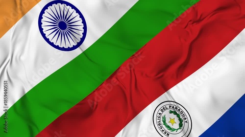 India v Paraguay flag animation seamless loop. high resolution video 4K