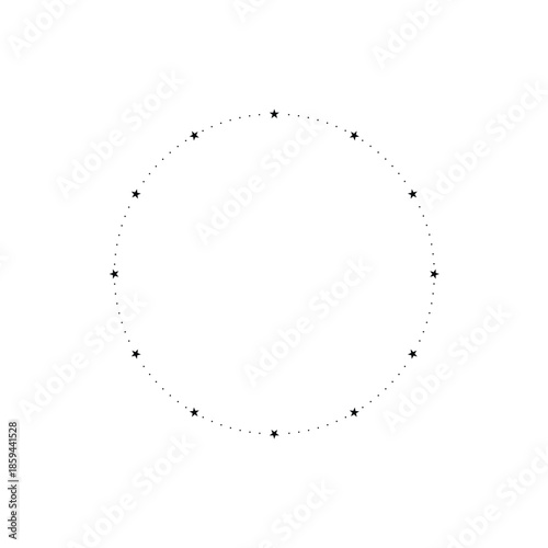 Stunning starry night sky circle with dotted line and twinkling stars