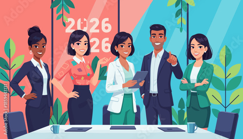 Successful diverse business team collaborating in a vibrant modern office setting Future planning concept