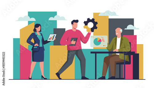 Diverse business team planning strategy and analyzing data with charts technology and collaboration