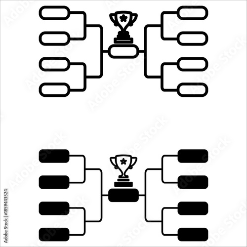 Vector illustration of tournament bracket and trophy icon stock