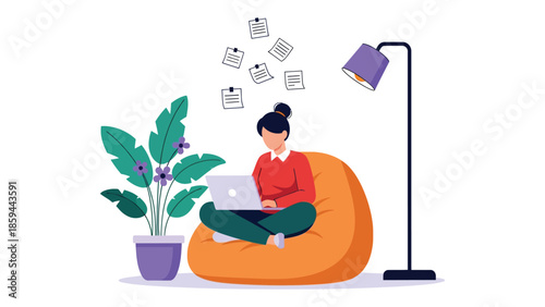 Working Comfortably From Home on Laptop Beanbag