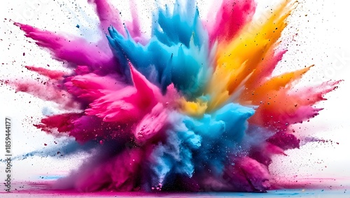 Holi colors powder splash isolated on white background for festival poster, banner and sale design in wide format