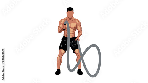 Fitness enthusiast exercising with battle ropes in a dynamic workout pose