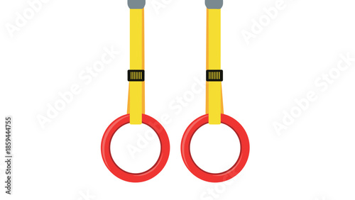 Minimalist gymnastics rings with yellow straps on white background