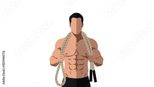 Minimalist aesthetic of fit man with battle ropes