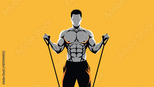 Fitness enthusiast exercising with resistance bands on vibrant background