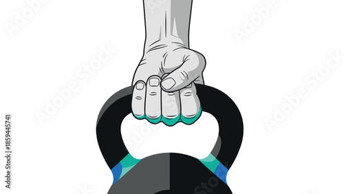 Hand holding kettlebell for strength training illustration in pop art style