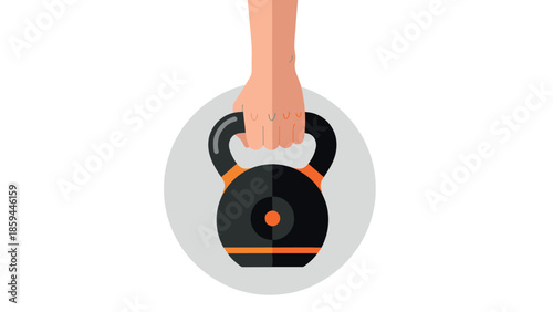 Hand holding kettlebell with orange stripe on white background