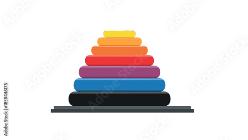 Colorful 3d pyramid of stacked blocks in gradient rainbow order