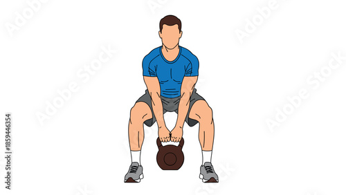 Man lifting kettlebell in flat style for fitness and workout concepts