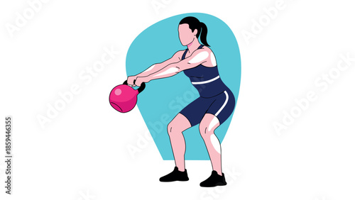 Woman exercising with kettlebell in flat design illustration