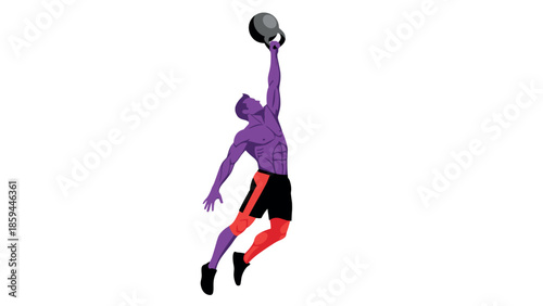 Dynamic abstract athlete lifting kettlebell in colorful geometric style