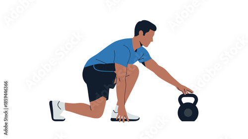Man preparing for kettlebell exercise in flat design